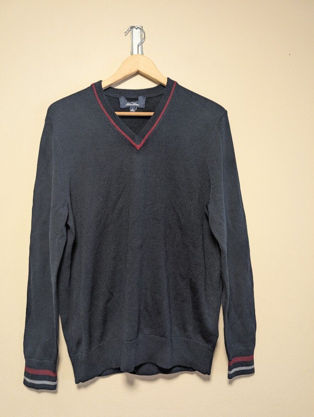 Brooks Brothers Merino Wool V-Neck Sweater Medium Navy Preppy
